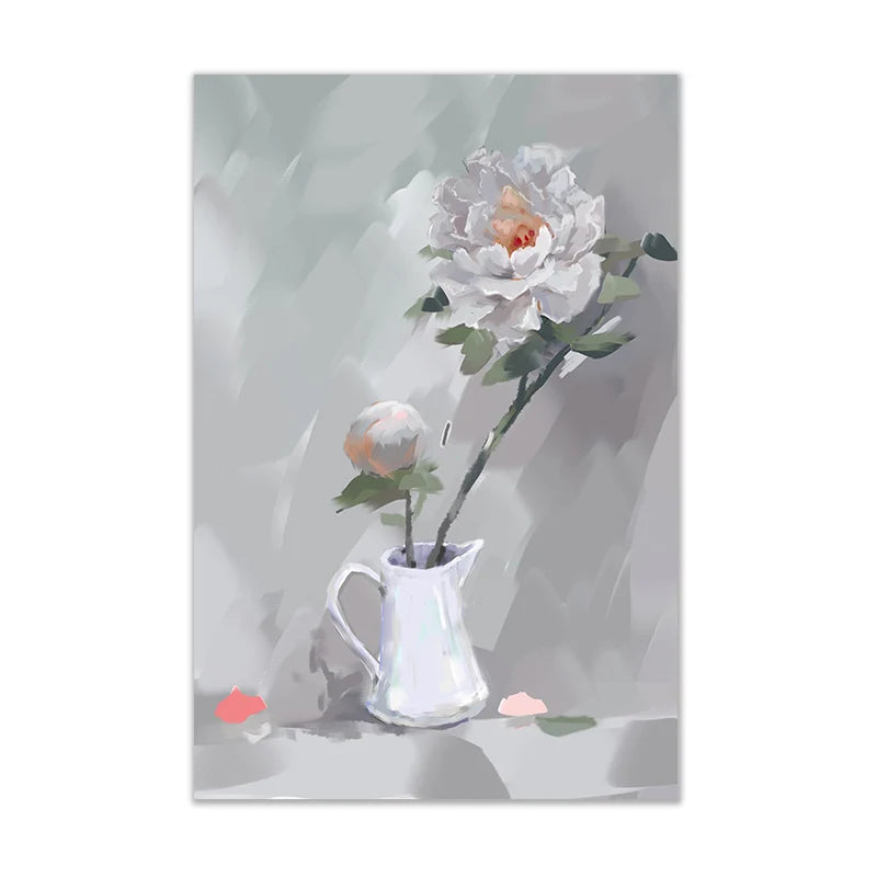 Light Grey Vintage Flower Canvas Print