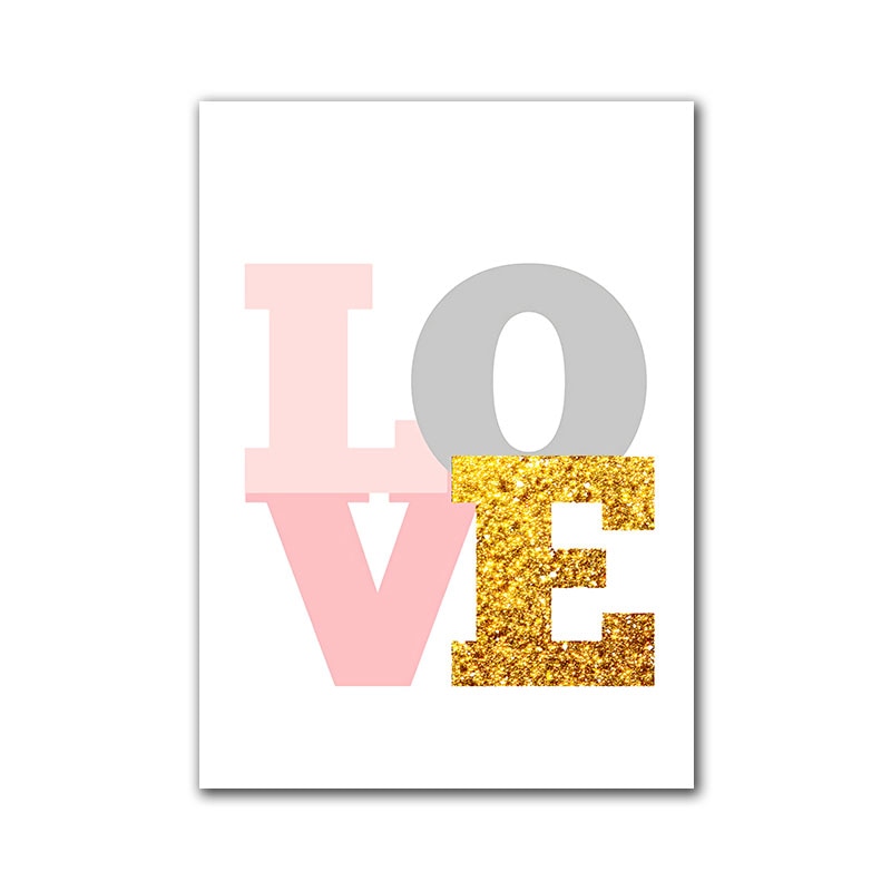 Cute Pink Alphabet LOVE Nordic Wall Art