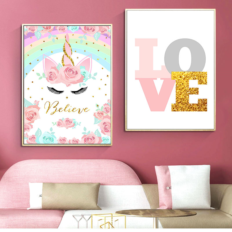 Cute Pink Alphabet LOVE Nordic Wall Art