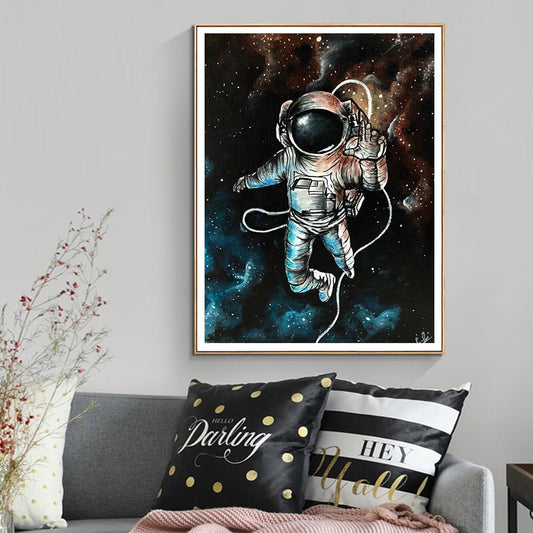 Cartoon Astronaut Kids Room Canvas Wall Poster