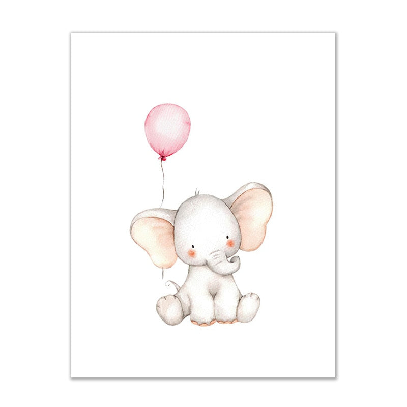 Cute Baby Elephant with Heart Balloon Wall Art for Baby Room