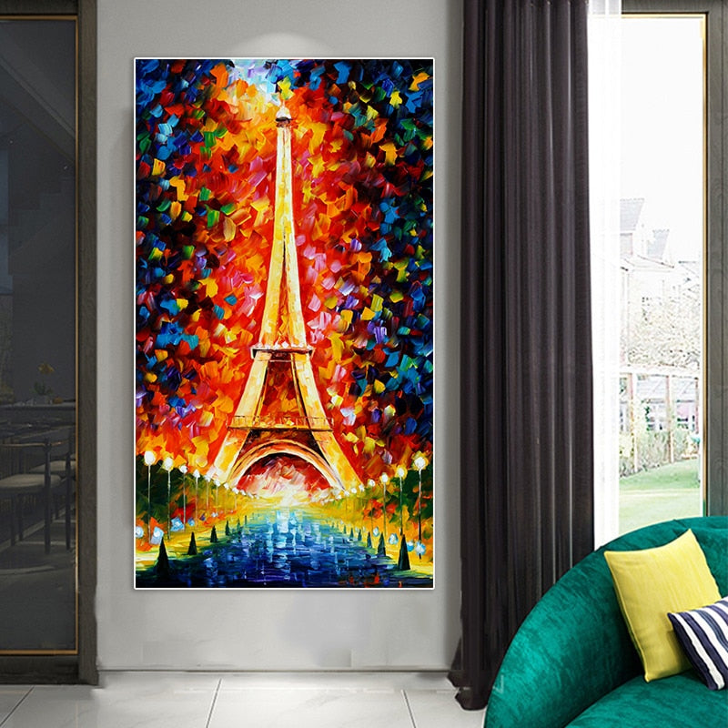 Colourful Eiffel Tower Paris Knife Paiting Canvas Print