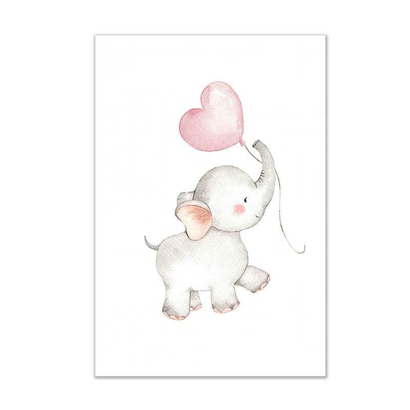 Cute Baby Elephant with Heart Balloon Wall Art for Baby Room