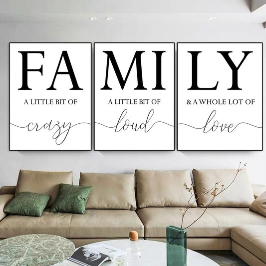FA-MI-LY Quotes Black and White Canvas Wall Art