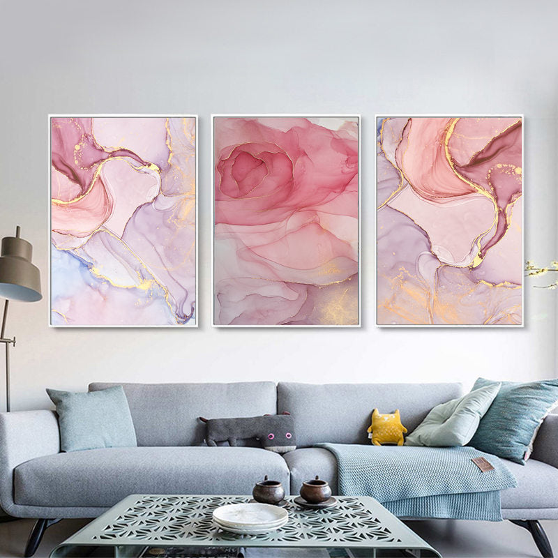 Abstract Pink Blue Gold Marble Pattern Wall Art