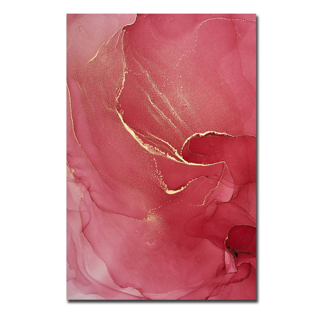 Abstract Pink Blue Gold Marble Pattern Wall Art