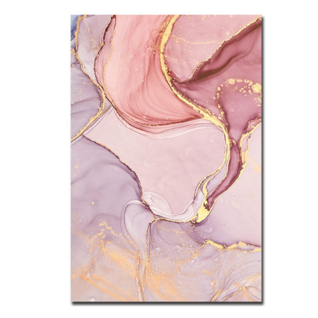 Abstract Pink Blue Gold Marble Pattern Wall Art
