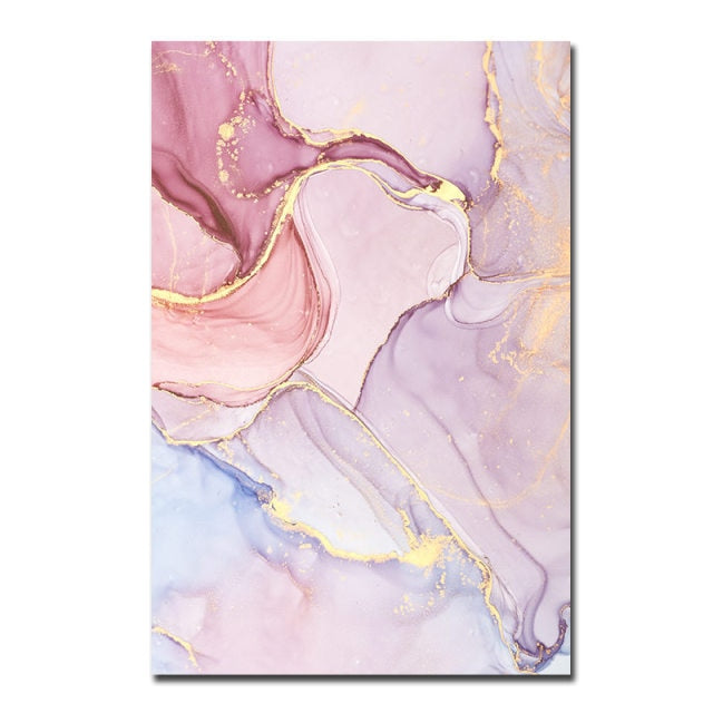 Abstract Pink Blue Gold Marble Pattern Wall Art