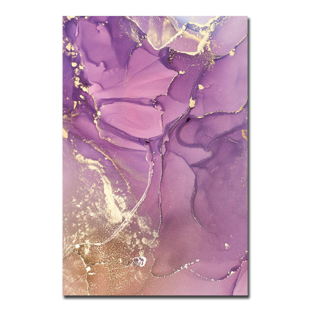 Abstract Pink Blue Gold Marble Pattern Wall Art