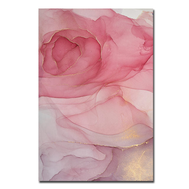 Abstract Pink Blue Gold Marble Pattern Wall Art