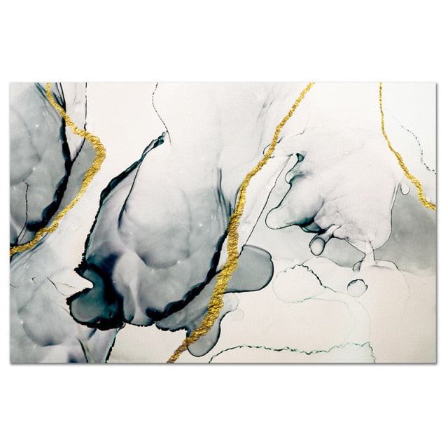 Gold Black on White Marble Abstract Art Canvas Prints