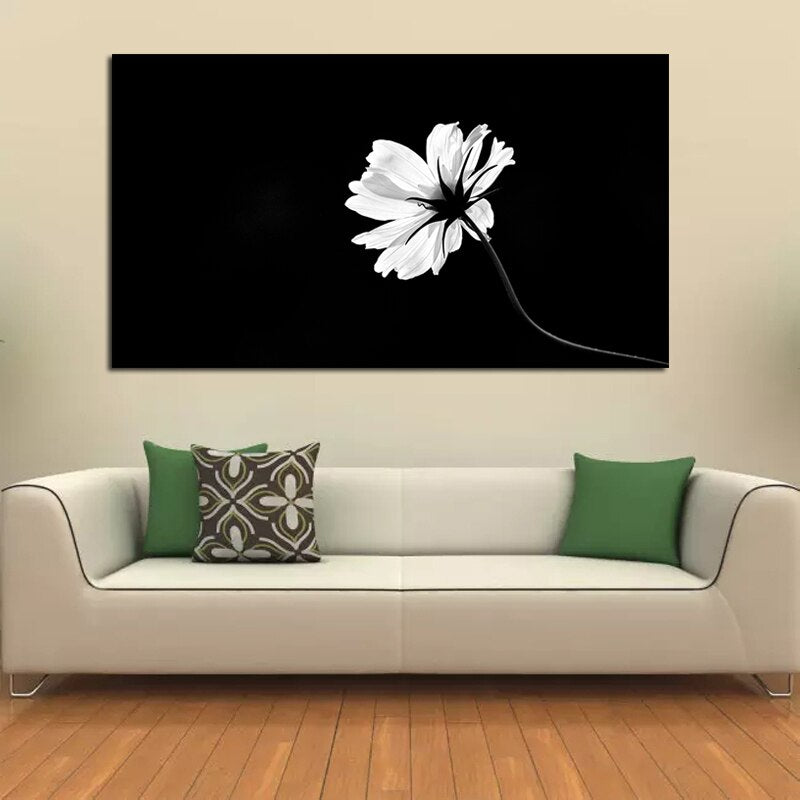 White Flower with Black Background Canvas Wall Pictures For Living Room