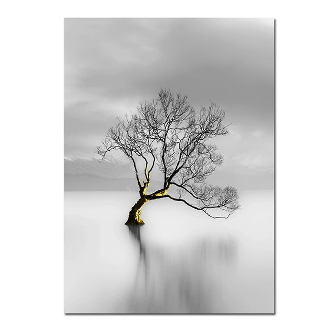 Golden and Grey Black and White Landscape Canvas Wall Art