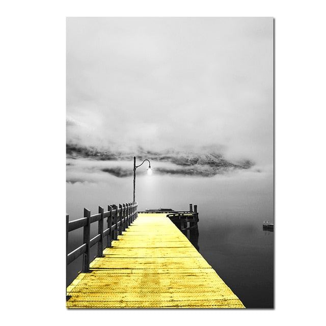 Golden and Grey Black and White Landscape Canvas Wall Art