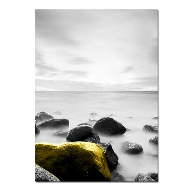 Golden and Grey Black and White Landscape Canvas Wall Art