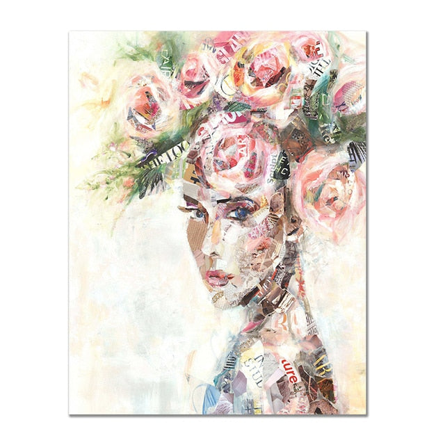 Modern Luxury Flower Woman Nordic Canvas Painting