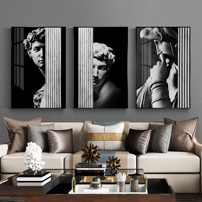 Nordic Black and White David Sculpture Canvas Print