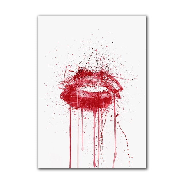 Red Wine Bottle and Lips Wall Art Modern Poster