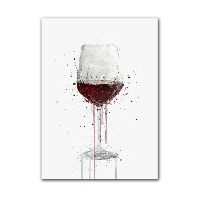 Red Wine Bottle and Lips Wall Art Modern Poster