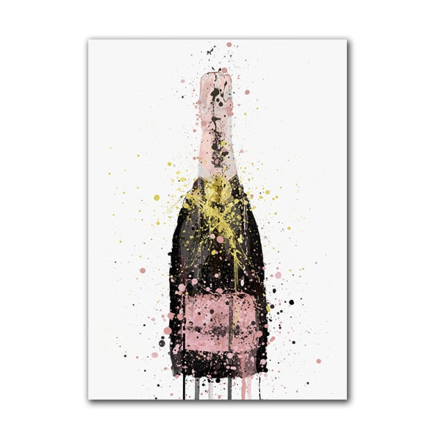 Red Wine Bottle and Lips Wall Art Modern Poster