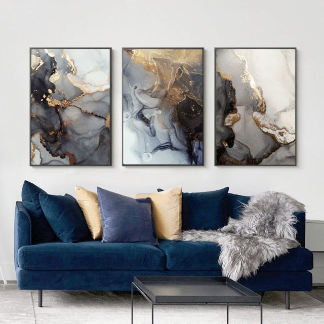 Marble Pattern Abstract Golden Canvas Modern Wall Art