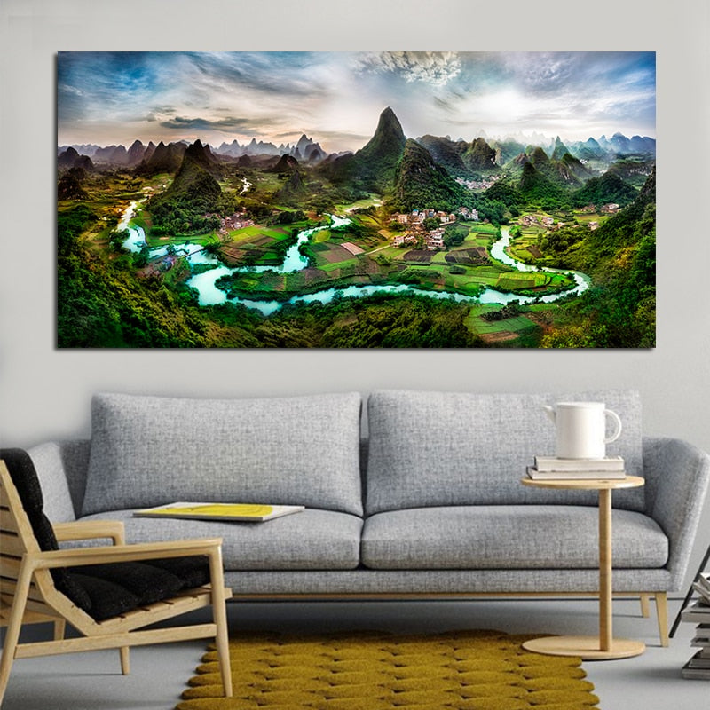 Surreal Guilin China Field Forest Landscape