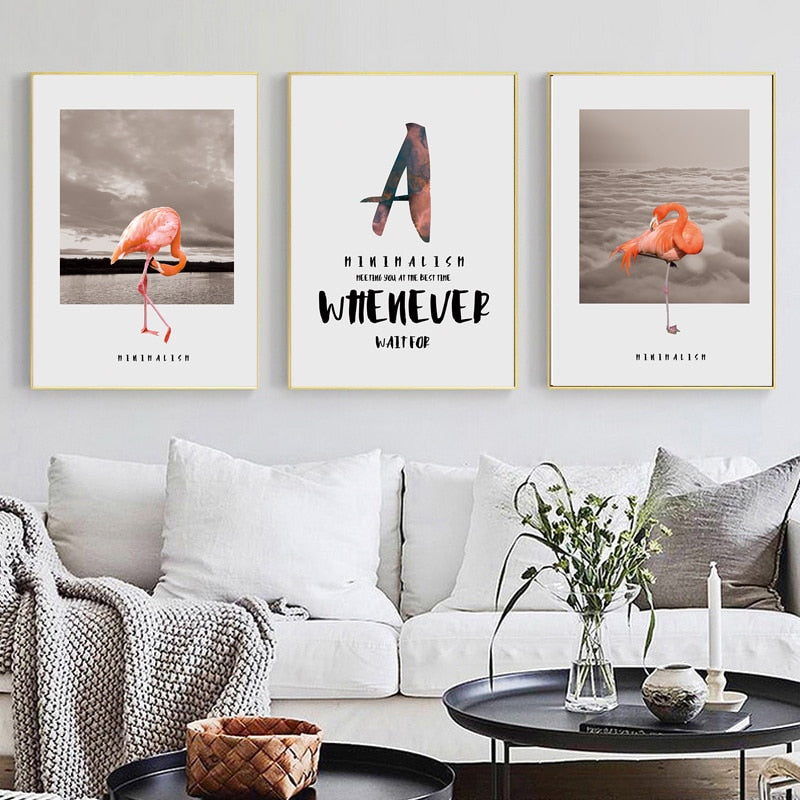 Nordic Flamingo Sea Minimalism Quote Canvas Print