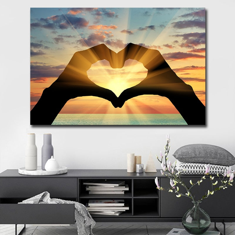 Ocean Love Heart Canvas Wall Art