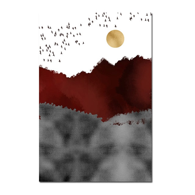 Nordic Abstract Mountain Landscape Painting
