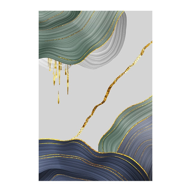 Nordic Green and Blue Abstract Wall Art