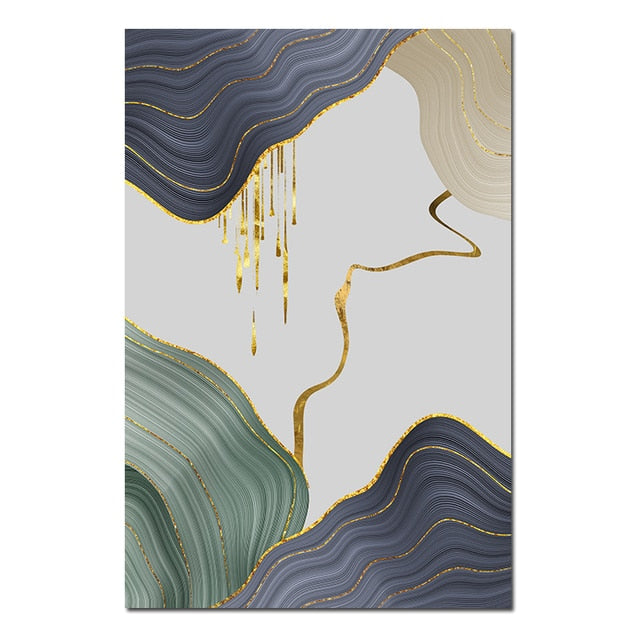 Nordic Green and Blue Abstract Wall Art