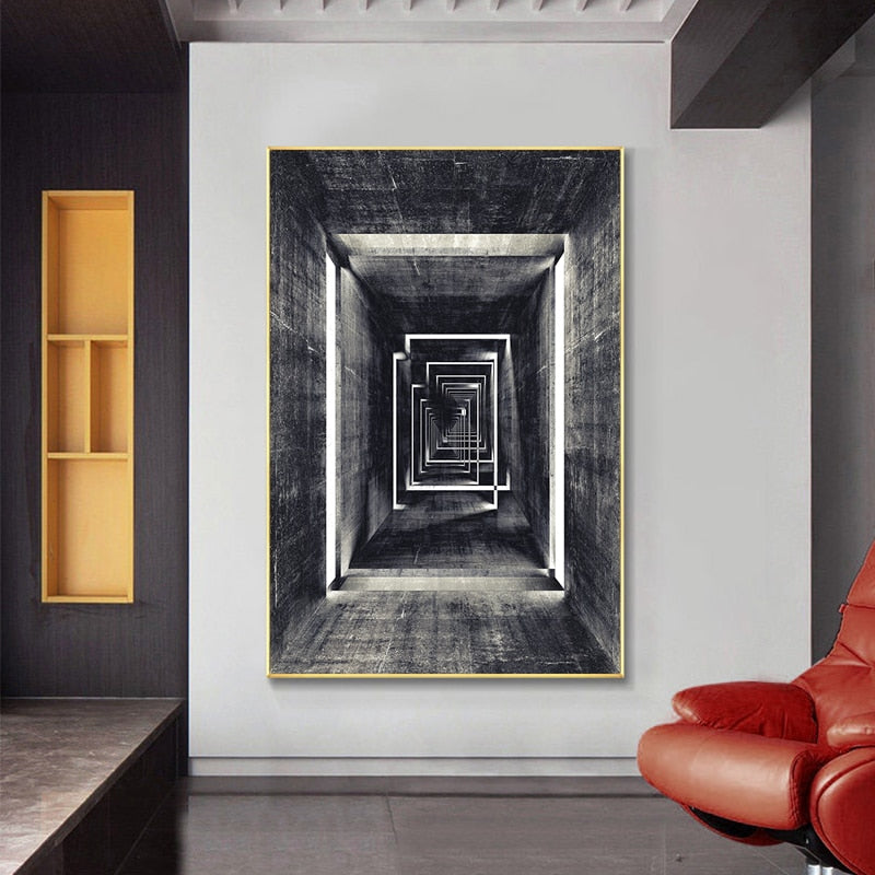 Modern White and Black Building Interior Decoration Wall Art Print