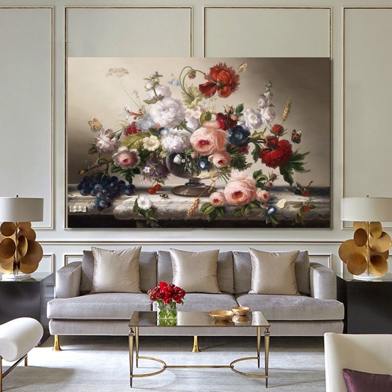 Classic Flowers Arrangement Still Life Canvas Wall Art Painting