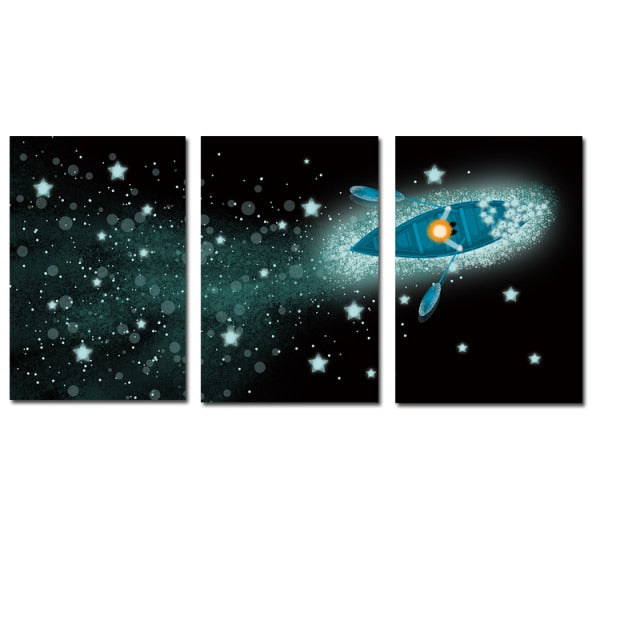 3 Pieces Starry Sky Home Decor HD Painting