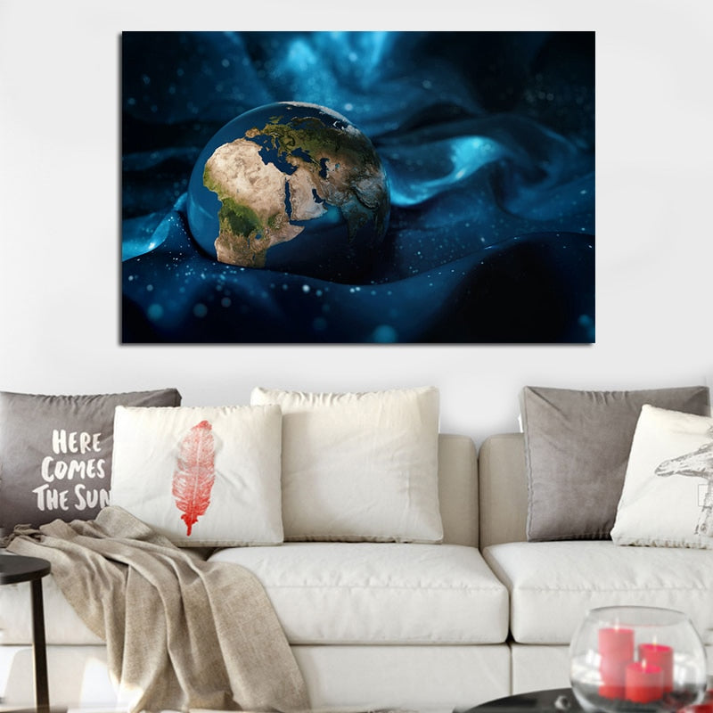 Modern Planet Earth Canvas Wall Art Pictures For Living Room
