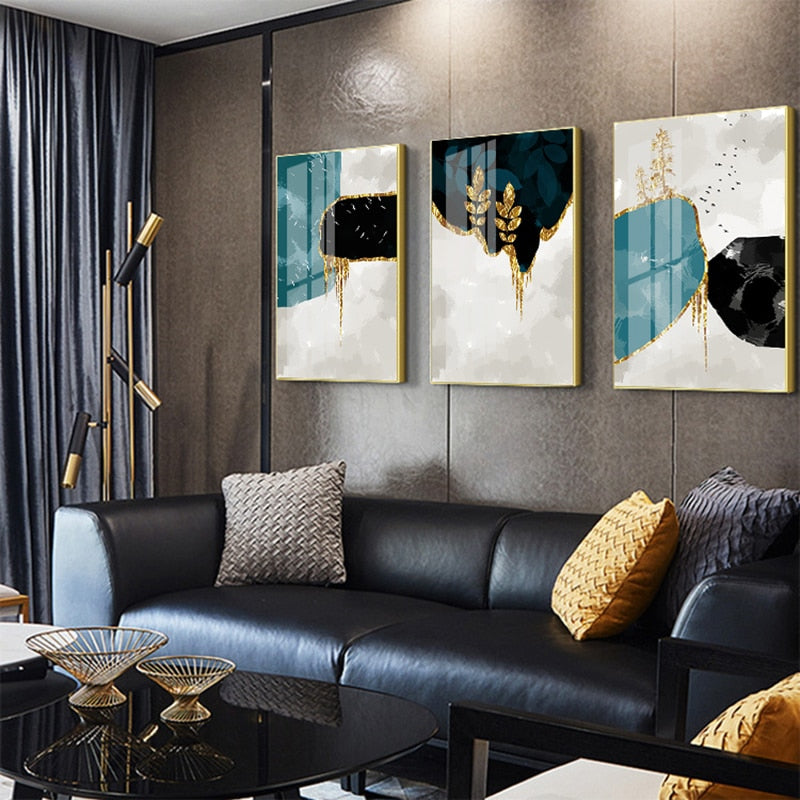 Abstract Golden Plant Leaves Canvas Print Painting