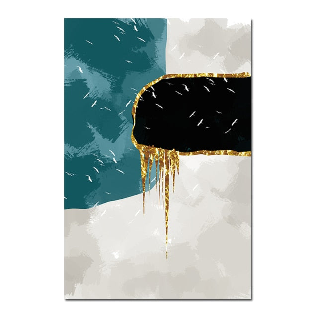 Abstract Golden Plant Leaves Canvas Print Painting