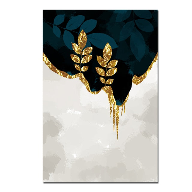Abstract Golden Plant Leaves Canvas Print Painting
