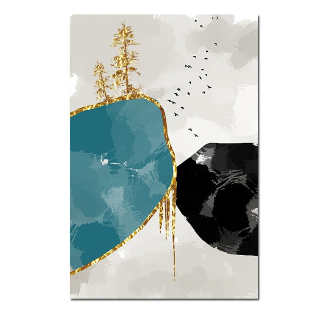 Abstract Golden Plant Leaves Canvas Print Painting