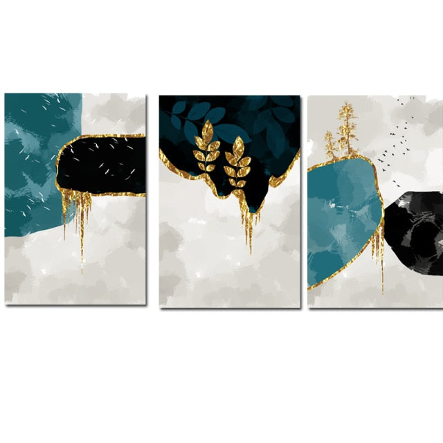 Abstract Golden Plant Leaves Canvas Print Painting
