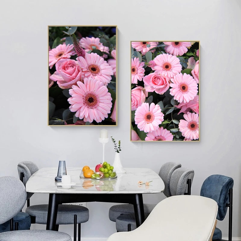 Wall Art Colorful Pink Flowers Canvas Painting