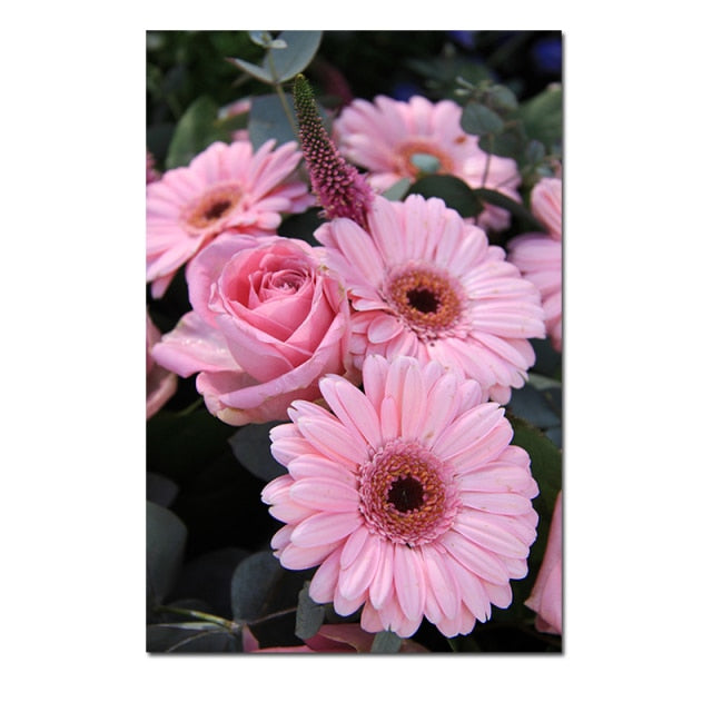 Wall Art Colorful Pink Flowers Canvas Painting