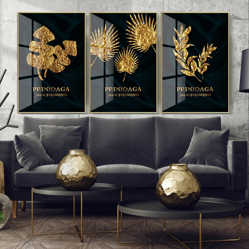 Abstract Leaf Painting Luxury Gold Plant Wall Art Posters