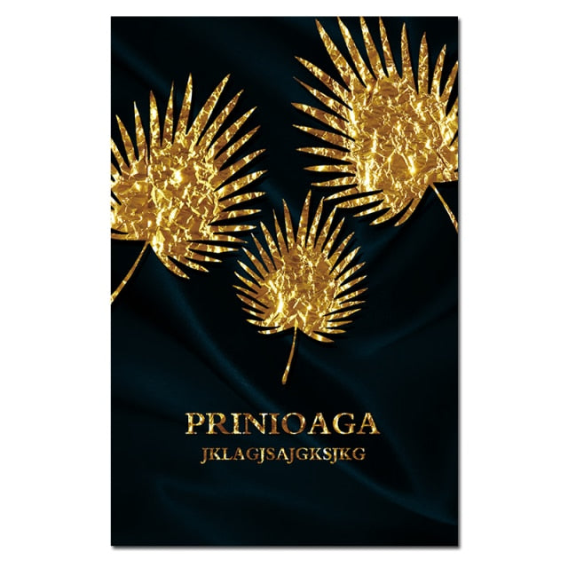 Abstract Leaf Painting Luxury Gold Plant Wall Art Posters