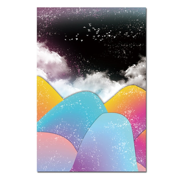 Abstract Nordic Colorful Mountain Scenery Canvas Paintings