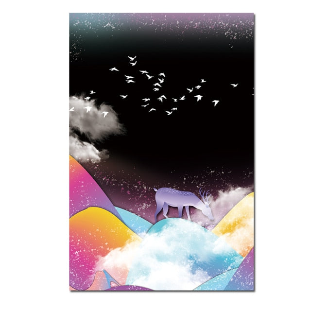 Abstract Nordic Colorful Mountain Scenery Canvas Paintings
