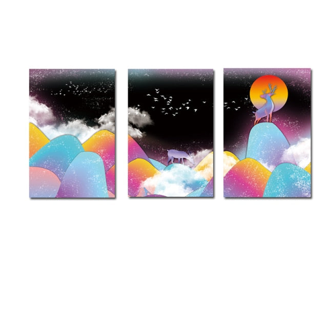Abstract Nordic Colorful Mountain Scenery Canvas Paintings