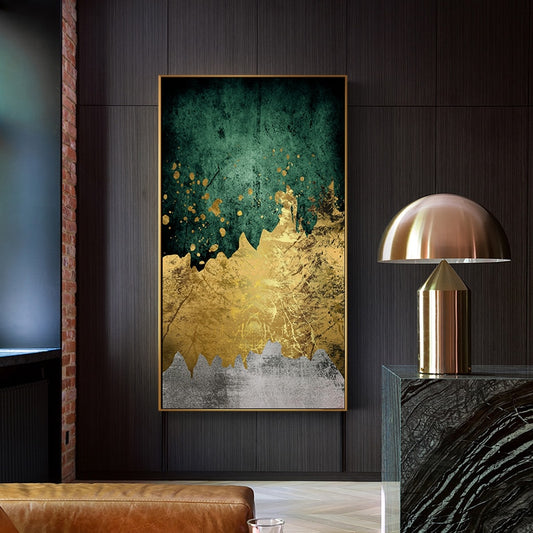 Green And Gold Abstract Canvas Painting Print