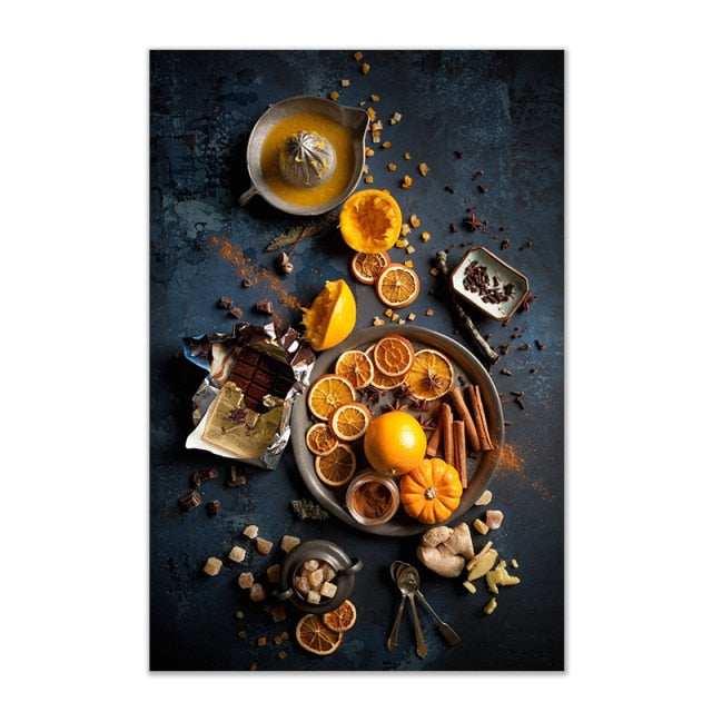 Black Yellow Food Kitchen Canvas Print Wall Picture