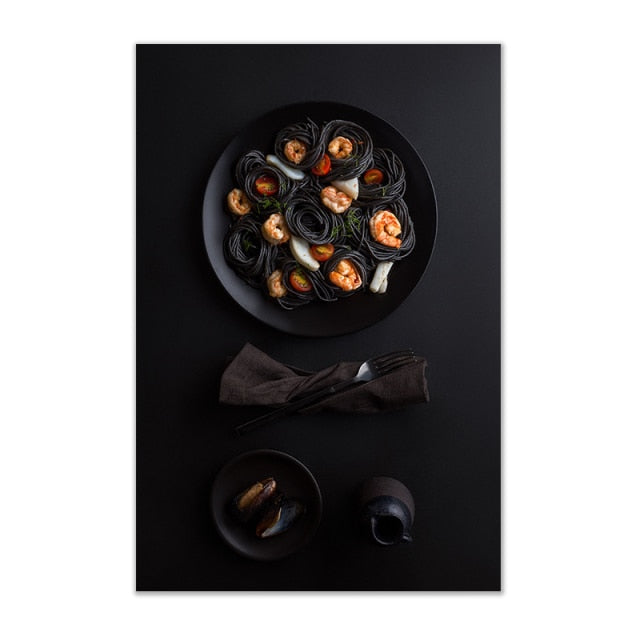 Black Yellow Food Kitchen Canvas Print Wall Picture